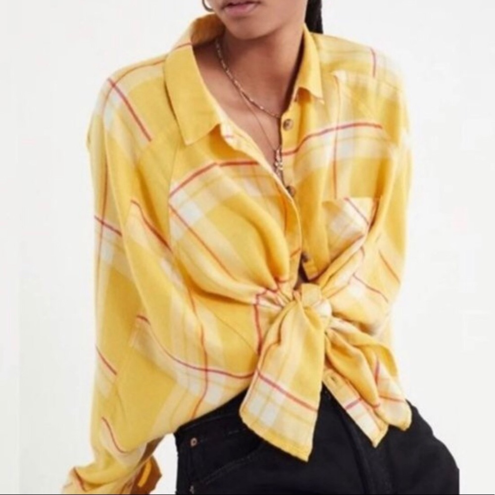 UO BDG Obie Yellow Boyfriend Button Down Flannel